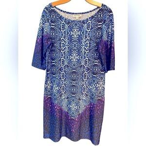 Shelby Palmer Sz 8 Blue Animal Print Purple Ombre 3/4 Sleeves Comfort Dress
